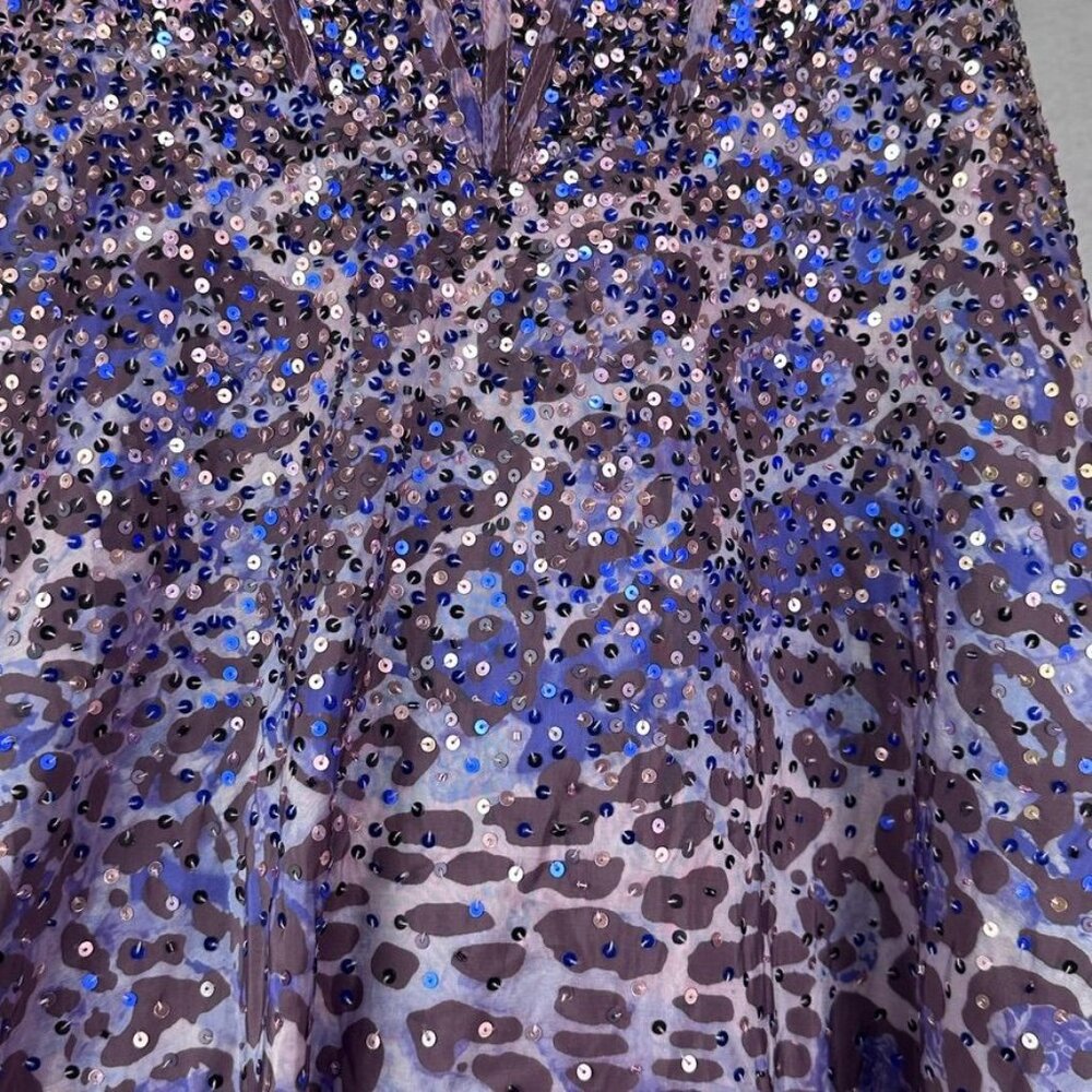 Jovani Purple Strapless Sequined Leopard Print Ball Gown Prom Dress Sz 0 - Picture 7 of 14